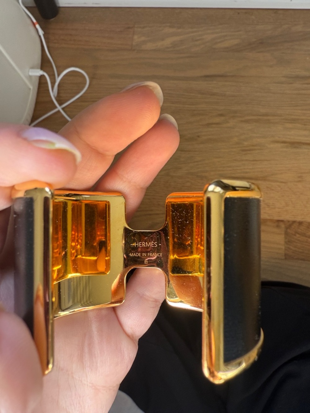 Hermes Black and Gold Olympe cuff bracelet - Picture 5 of 8